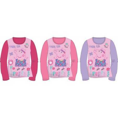 T-shirt manches Longues Peppa Pig en rose - Vente grossiste.fr