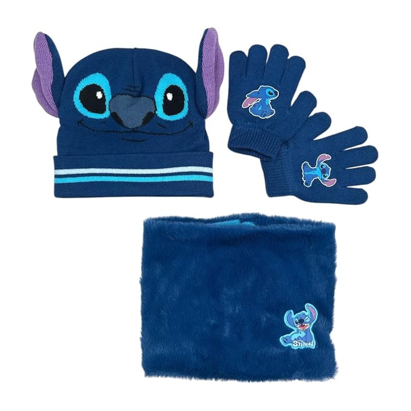 Set 3 piezas gorro + redecilla + guantes Stitch Disney - vente-gros...