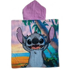 Poncho de bain Stitch Disney à capuche en coton