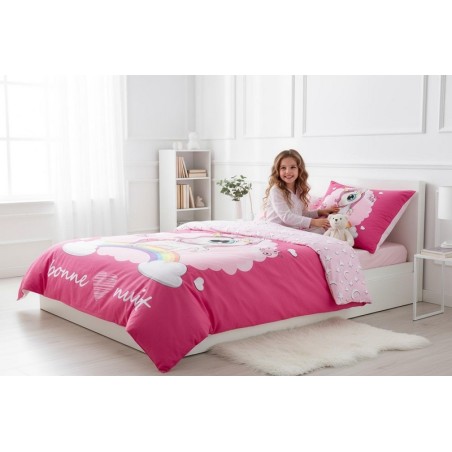 Parure housse de couette Licorne en rose