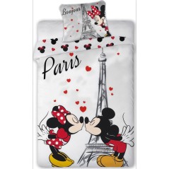 Parure Housse de couette Minnie et Mickey a Paris en Coton - New di...