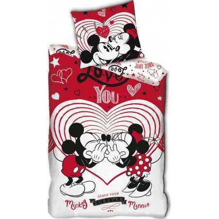 Parure de lit Mickey et Minnie love en rouge  - New discount.com